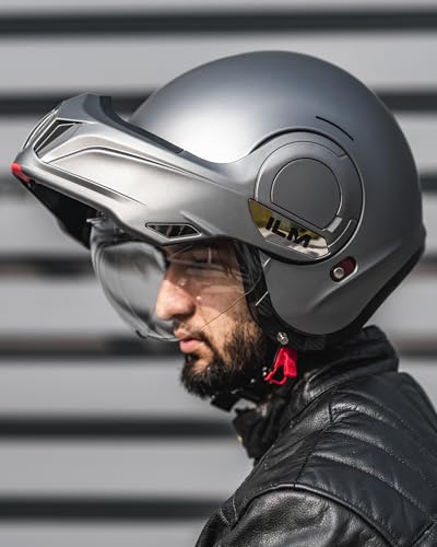 ILM Vintage Full Face Modular Motorcycle Helmet for Adults Men ATV UTV Snowmobile with 180° Reversible Chin Guard DOT Model-B707(Matte Black, L)