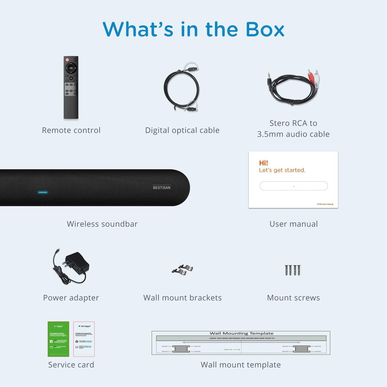 Soundbar, BESTISAN 80 Watts TV Sound Bar Home Theater Speaker with HDMI, Optical, RCA, AUX Port, Bluetooth 5.0, Movie/Music/Dialogue Audio Mode, Enhanced Bass Technology, Bass Adjustable, 2022 Version