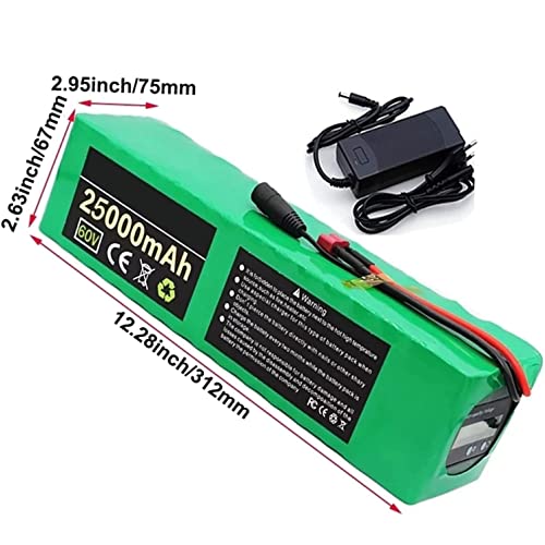 SEIN 60V 20Ah/25Ah E-Bike Battery 16S4P Electric Bike Lithium Battery Pack Built-in BMS for 200W- 1200W Electric Bicycle Motorcycle with Charger and Capacity Indicator,20AH