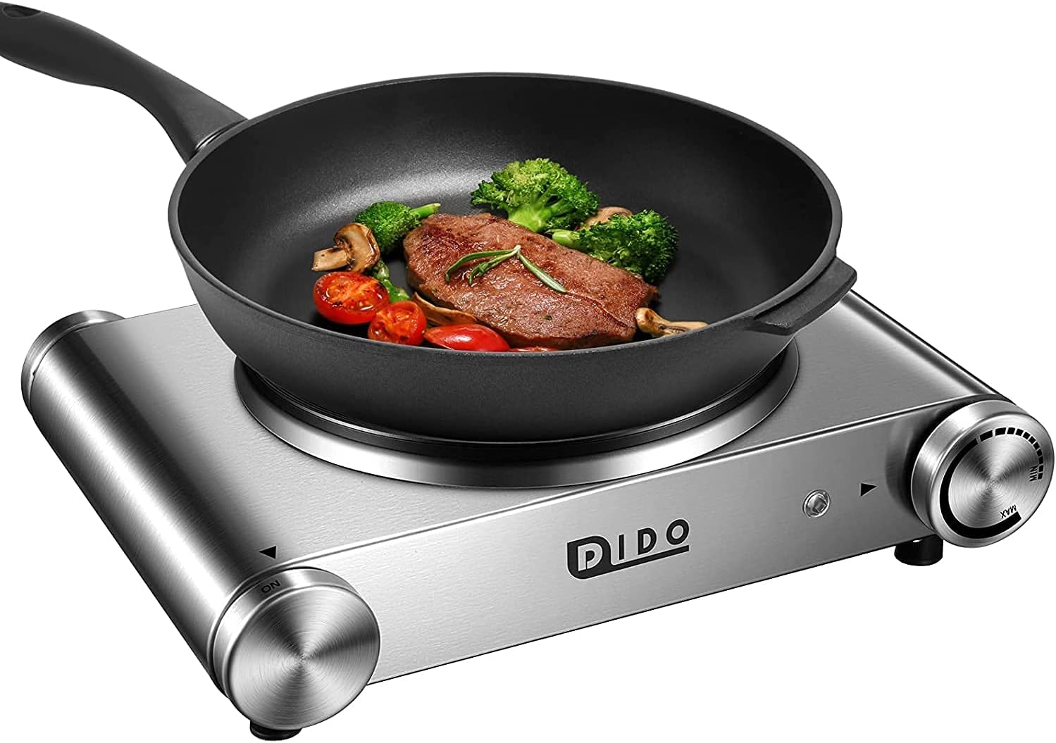 DIDO 1800W Hot Plate, Portable Electric Stove Countertop Cast-Iron Double Burner with Adjustable Temperature& Anti-Slip Feet, Stainless Steel Cooktop for Home/Camp/RV, Compatible for All Cookwares