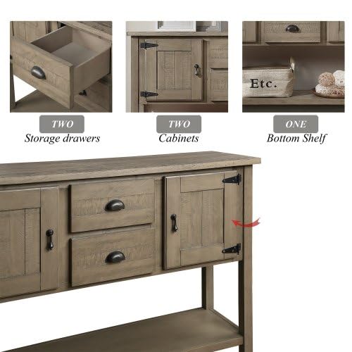 48'' Sideboard Buffet with Storage, Entryway Table with Storage, with 2 Drawers 2 Cabinets and Lower Shelf, Wooden Coffee Bar Cabinet Buffet for Kitchen Dining Room (Antique White)