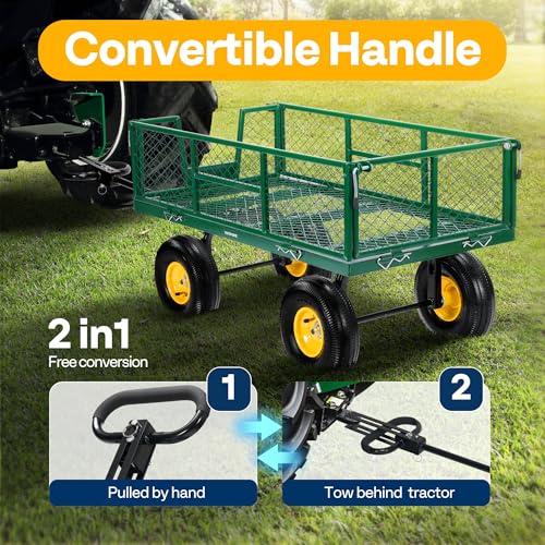 VIVOHOME Garden Cart Steel Heavy Duty 900 LBS Yard and Garden Wagon with 10 inch Tire and Handle Attach to ATV or Tractor Black