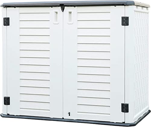 KINYING Horizontal Outdoor Storage Shed,47 Cu.ft Resin Outdoor Storage Cabinet Waterproof for Garden/Patio/Backyards