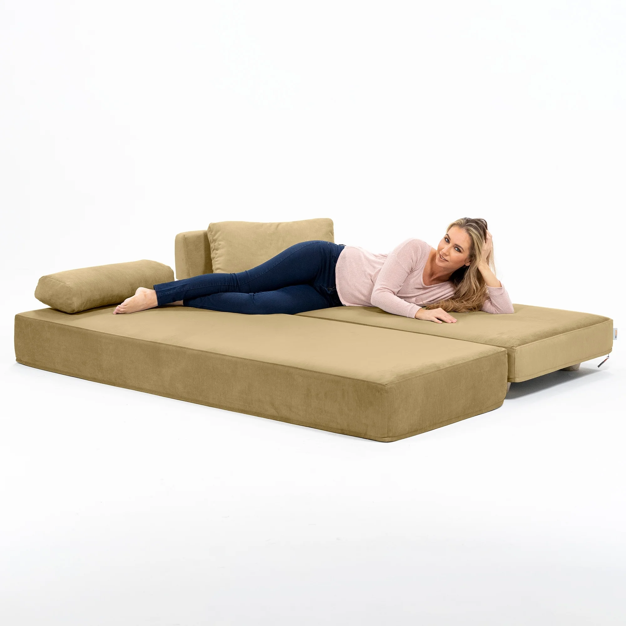 Jaxx  Balshan Cushioned Micro-velvet Convertible Chaise Lounge Daybed Camel