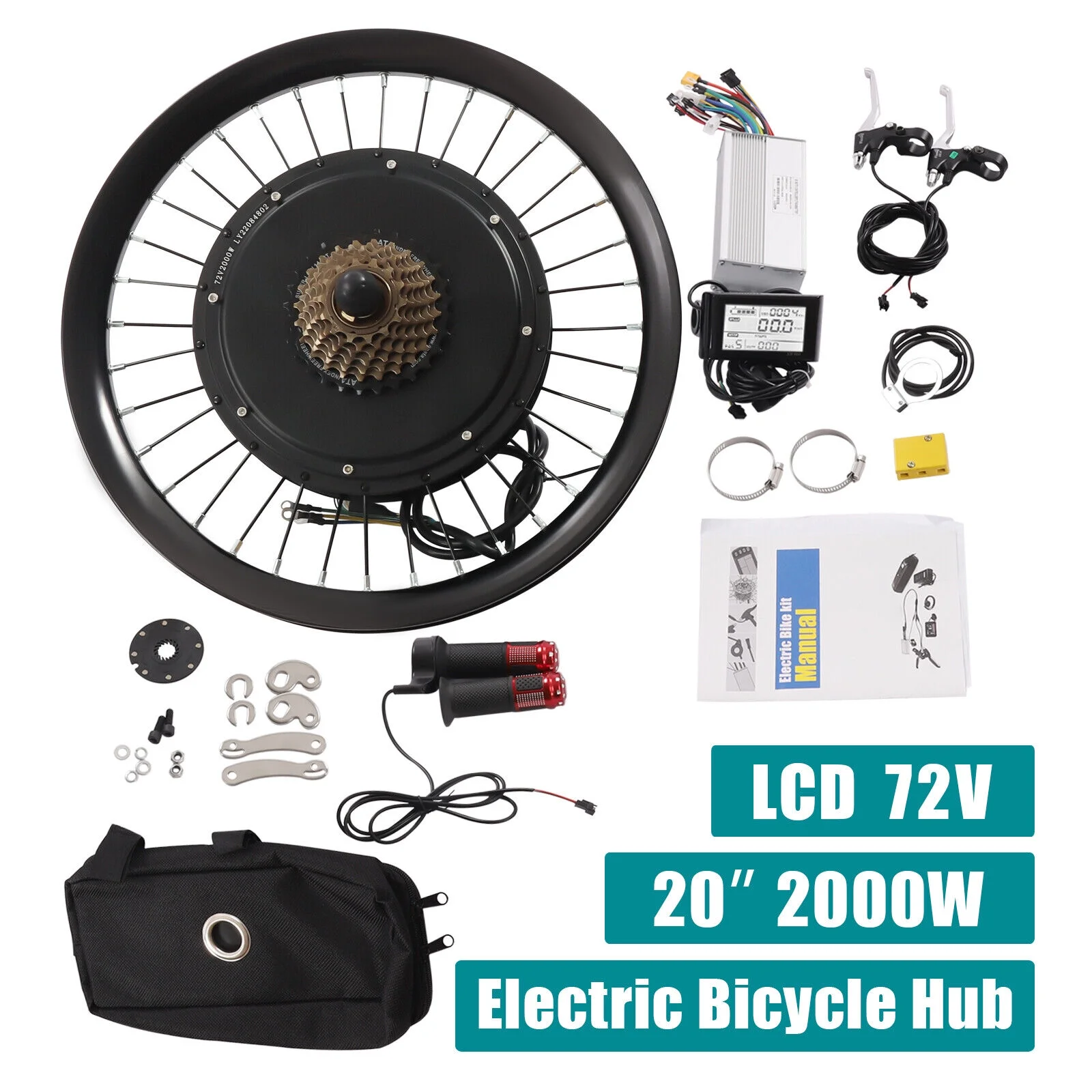 60N.M 20'' Rear Wheel Electric Bicycle Conversion Kit E Bike Motor LCD 72V 2000W fits 20-inch Bikes 560rpm