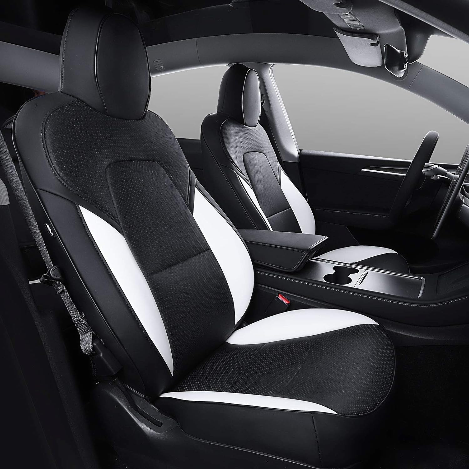 Xipoo Fit Tesla Model 3 Model Y Car Seat Cover PU Leather Cover All Season Protection for Tesla Model 3 2017-2022 Model Y 2020 2021 2022(Red-PU, Model 3/Y(5 Pcs))
