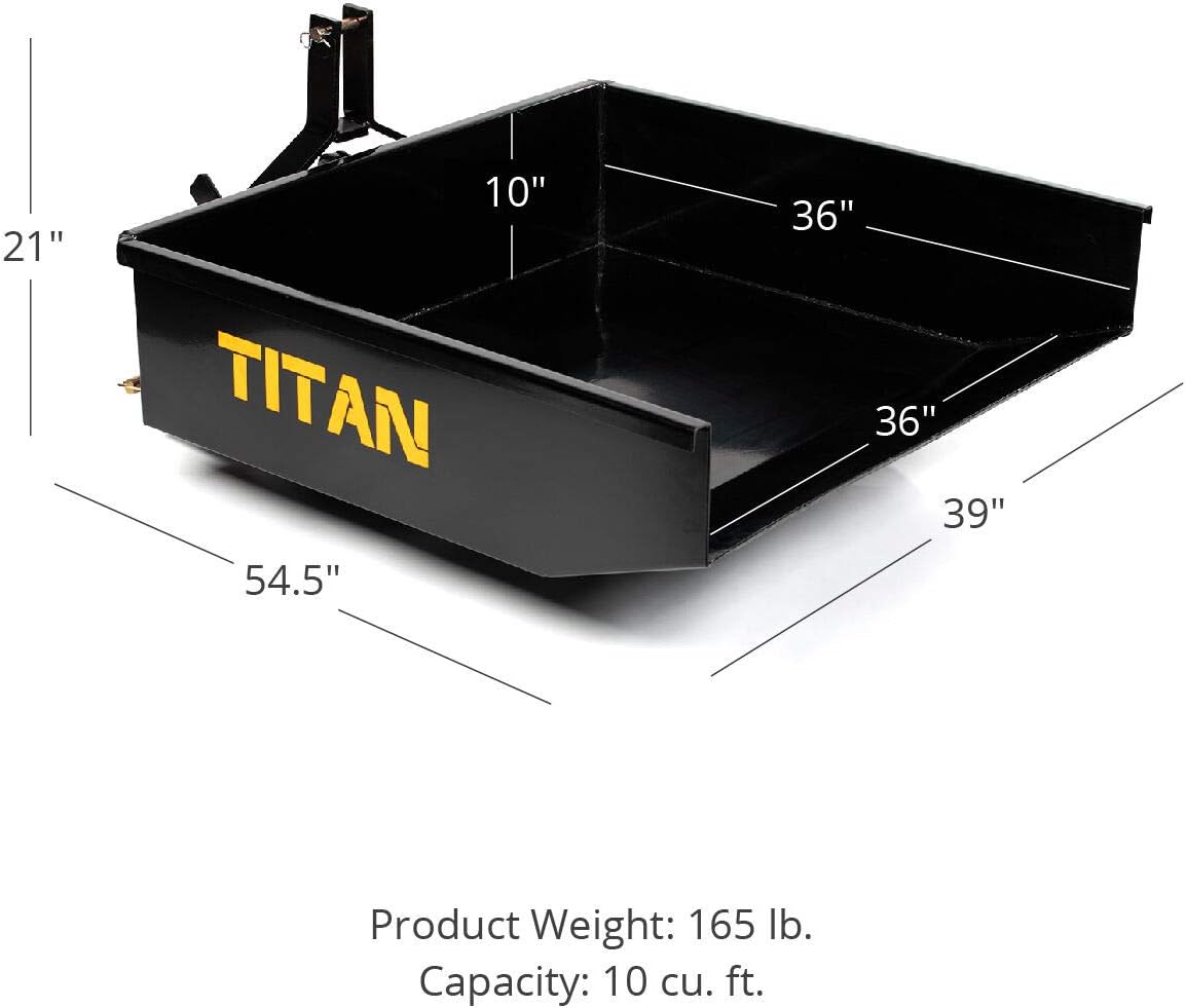 Titan Attachments 10 Cu. FT Quick Hitch Compatible Dump Box, Category 1, 3-Point, Self-Dumping Landscaping Attachment
