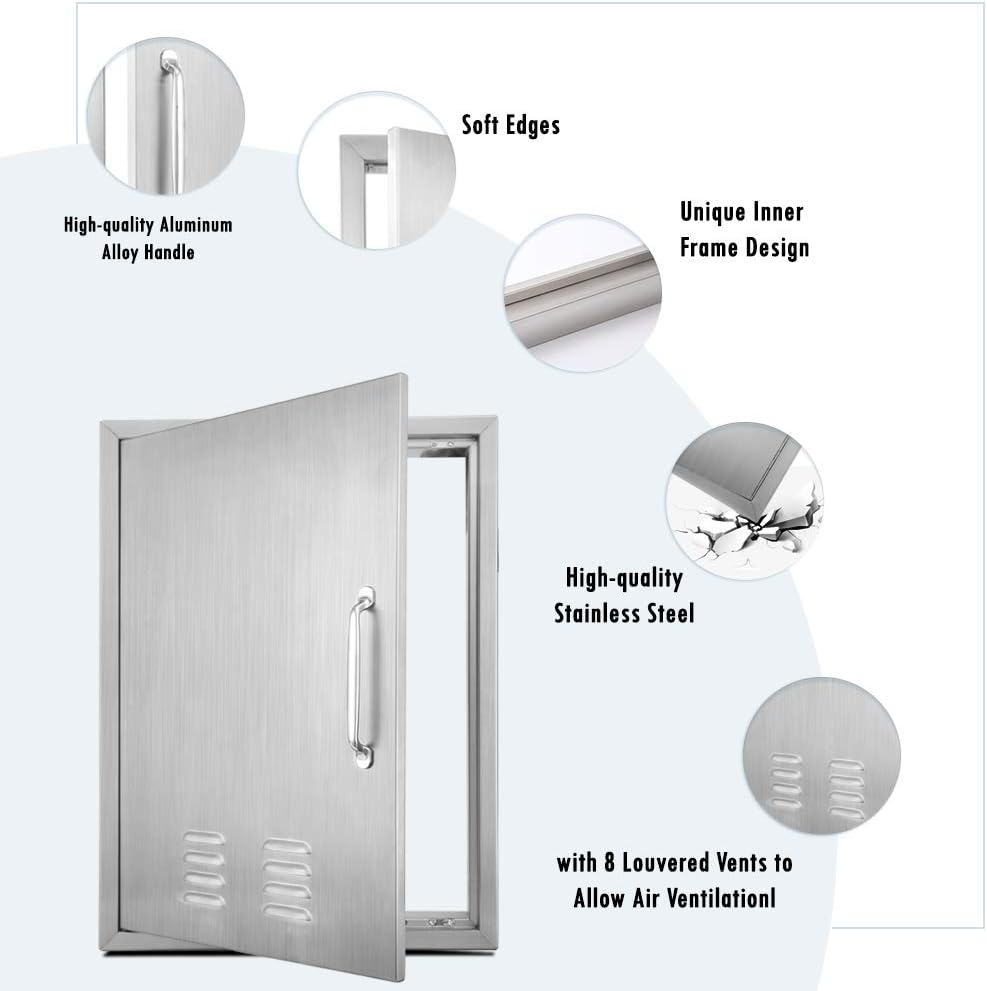 Karpevta Outdoor Kitchen Doors 14''W X 20''H Inch BBQ Access Door - Stainless Steel Single Wall Construction Vertical Door for Outdoor Kitchen Grilling Station or Commercial BBQ Island