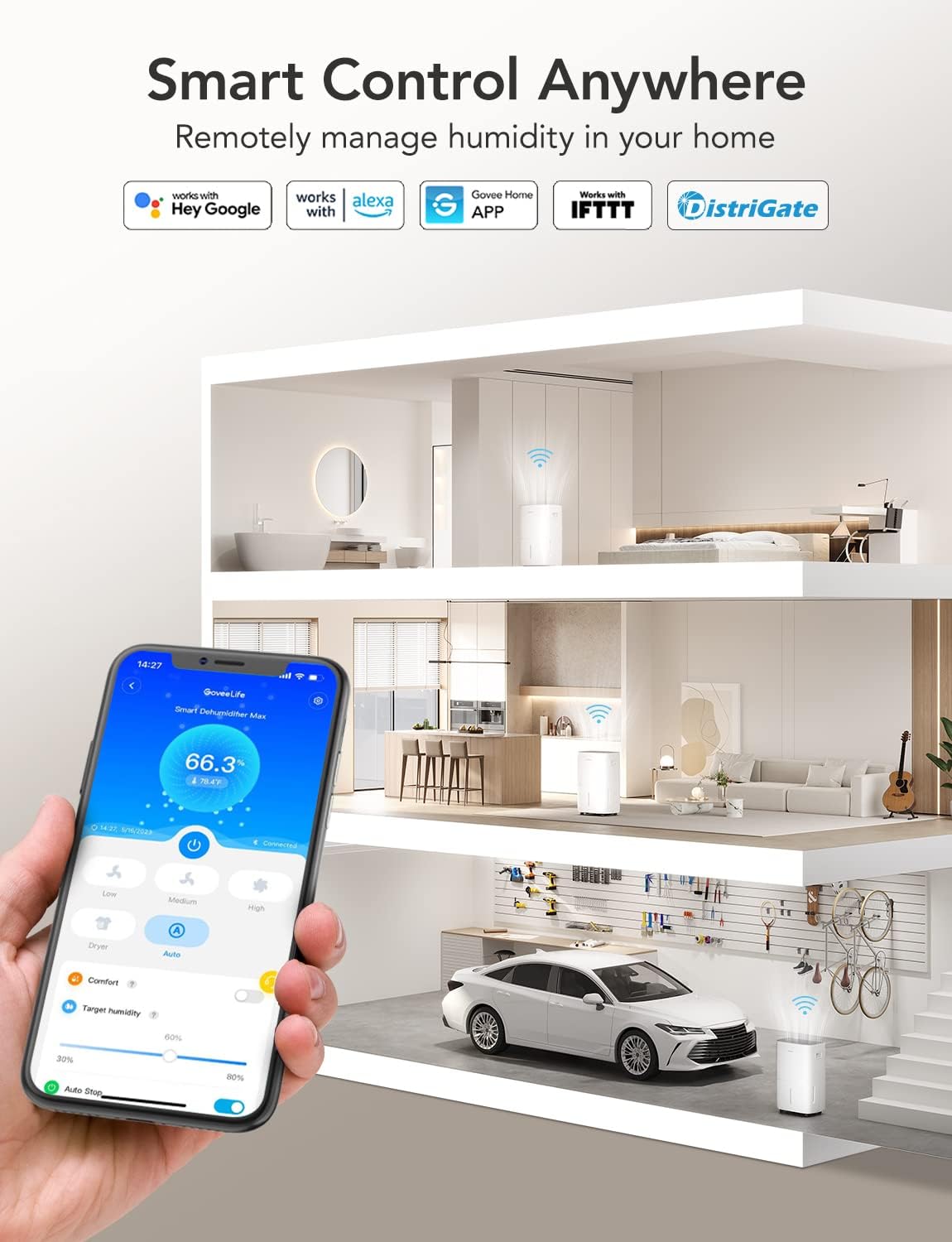 GoveeLife Smart Dehumidifier for Basement 4,500 Sq.Ft, 50 to 109 Pint Auto Humidity Control, Drain Hose, 2.0Gal Bucket, Energy Star Most Efficient H7151, WiFi Dehumidifiers for Large Room