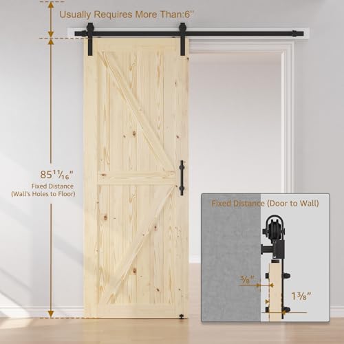SMARTSTANDARD 36in x 84in Sliding Barn Door with 6.6ft Barn Door Hardware Kit Included, Unfinished Solid Spruce Wood Door, Assembly Required, DIY, Stainable, Natural