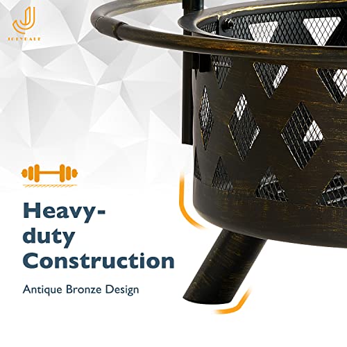 Chiminea Fire Pit,2 in 1 Fire Pit for Outdoor,Chiminea Fireplace with Mesh Spark Screen Doors, Outside Wood Burning Fire Pit for Patio
