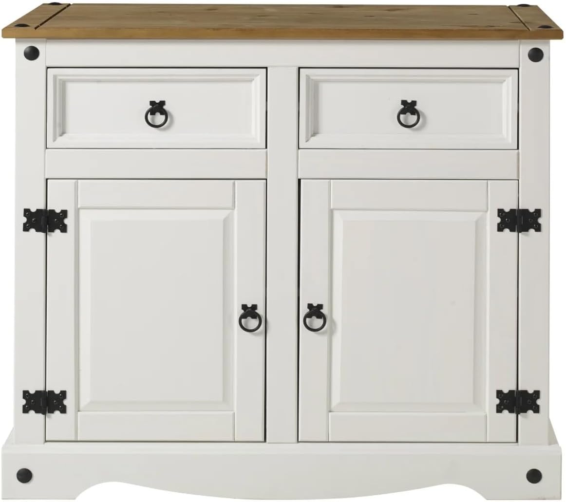 American Furniture Classics Cottage Series Wood Buffet Sideboard, White Distressed