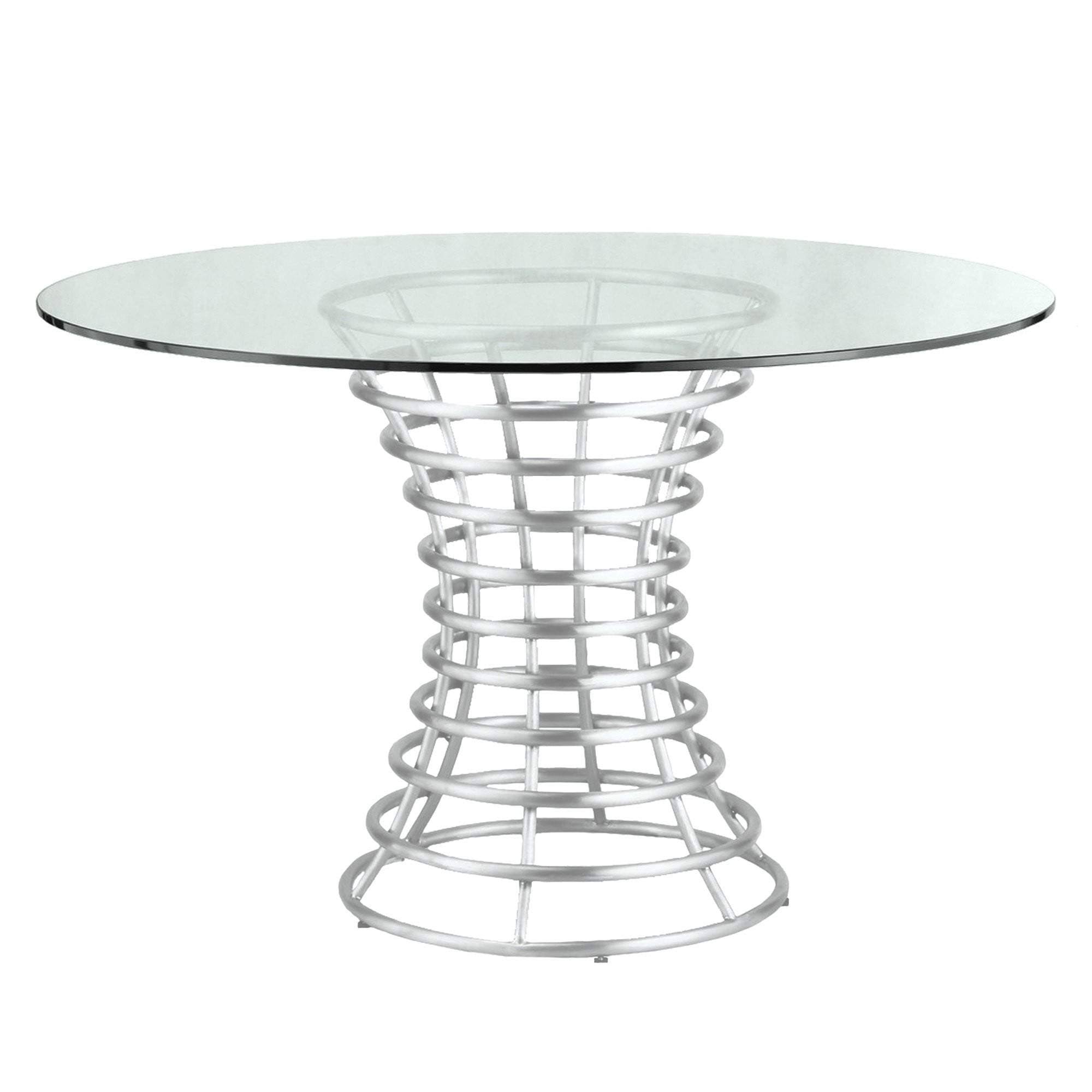 Armen Living Ibiza Brushed Stainless Steel Dining Table with Clear Glass