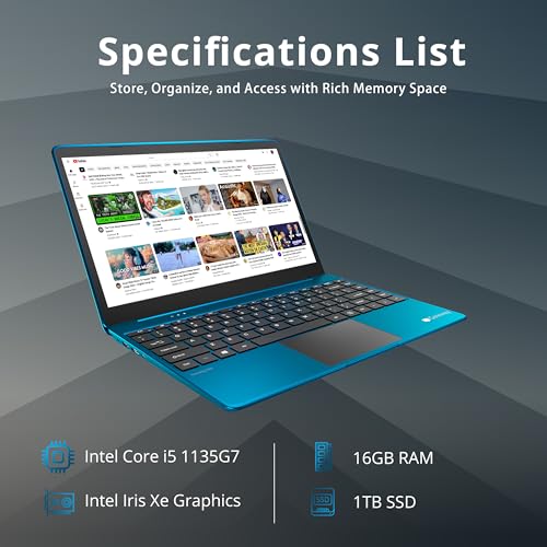Gateway Ultra Slim Laptop, 14.1" IPS FHD Display, Intel Core i5-1135G7, 16GB RAM, 1TB SSD, Intel Iris Xe Graphics, 1.0 MP Camera, Fingerprint Scanner, Bluetooth, Blue, Win 10, 32GB Hotface USB Card