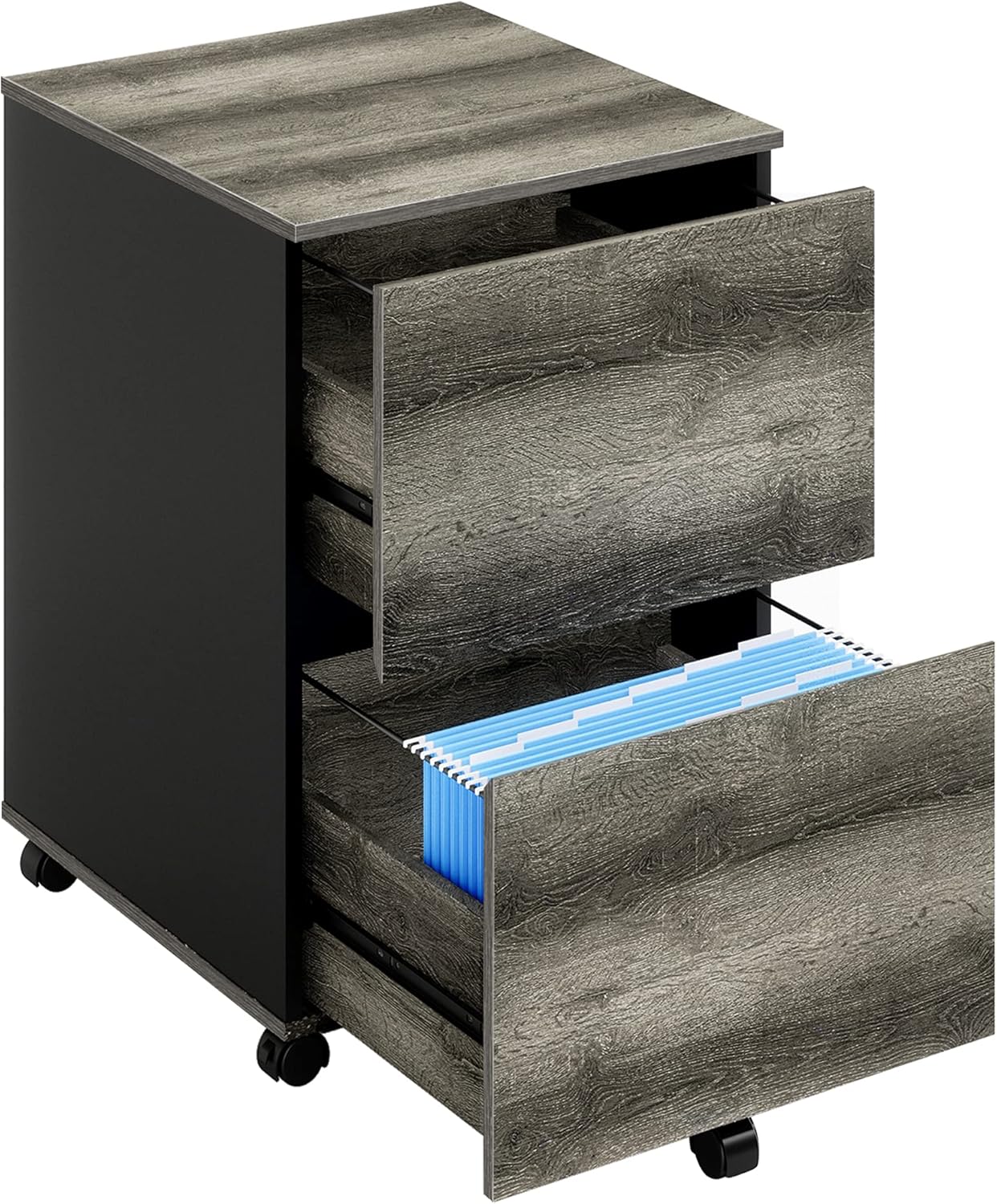 Bestier 2 Drawer Mobile File Cabinet with 10 Free A4 File Holders Wood Rolling Filing Cabinet for A4/Legal/Letter Size Under Desk Printer Stand with Storage for Home Office, Brown