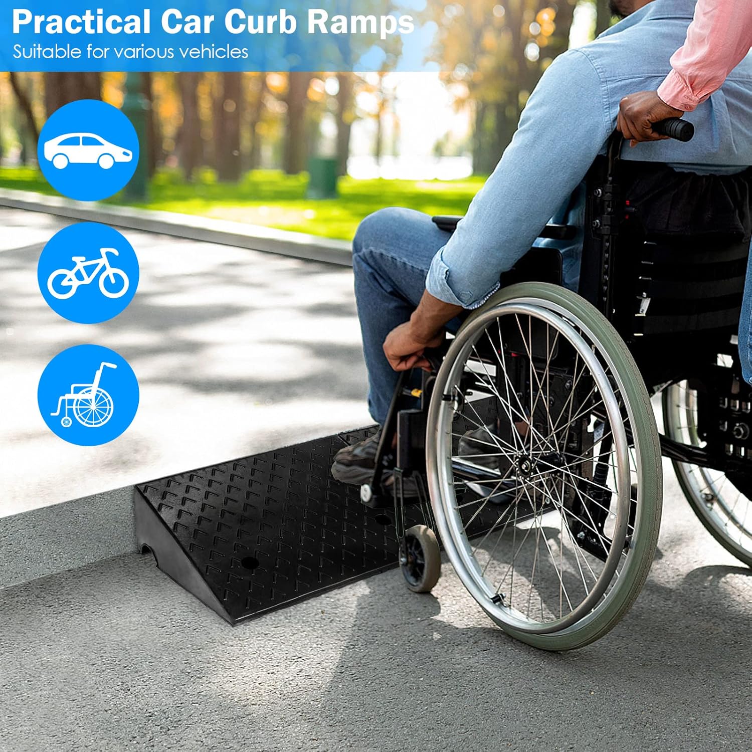 Goplus Rubber Curb Ramps, 6" H x 19" W Car Ramp Slope for Driveway Threshold Sidewalk Motorcycle, 4 Mounting Bolts Included, Pack of 2