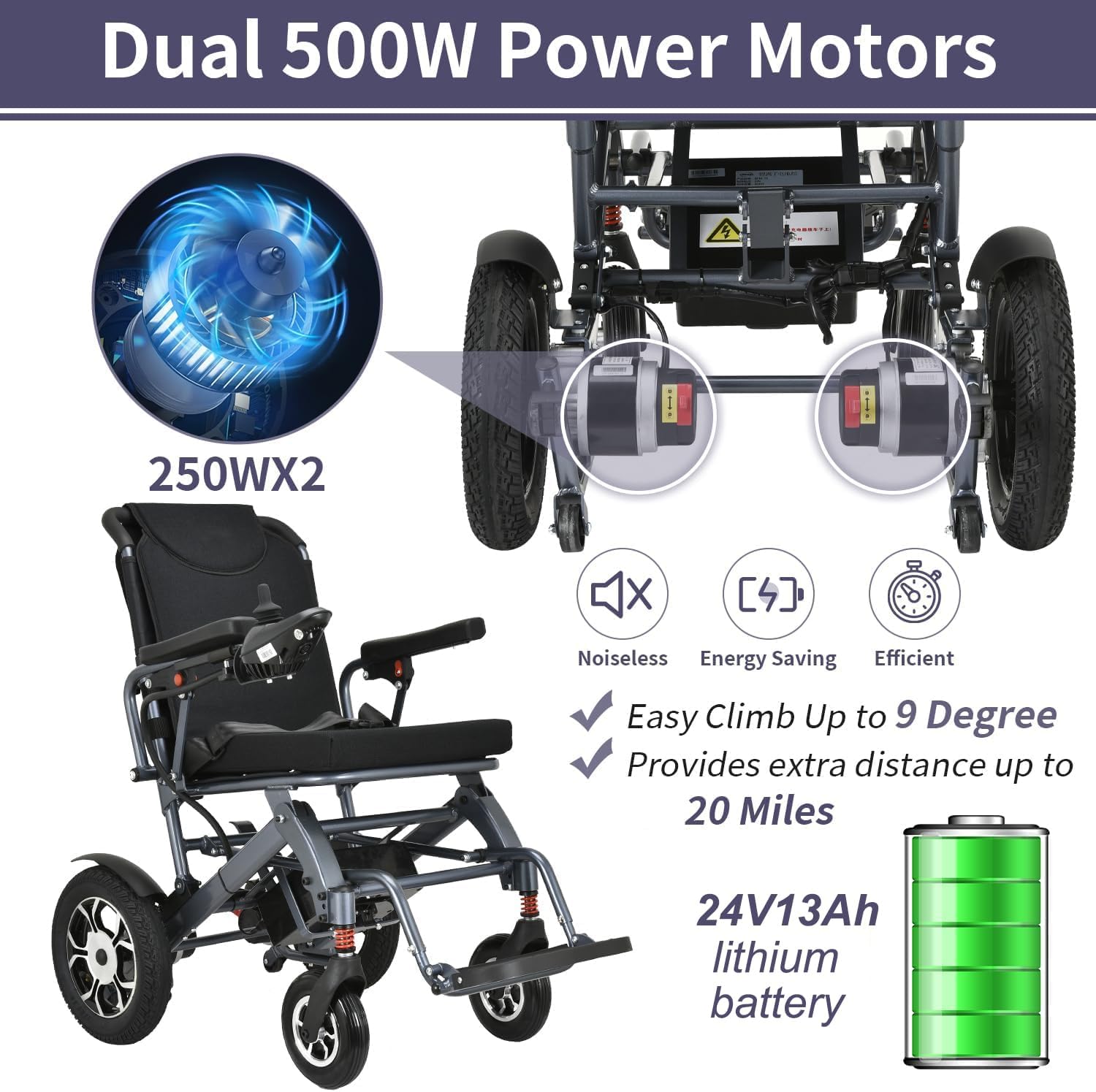 20 Miles Long Travel Range Electric Wheelchair for Adults,600W Motors Intelligent Power Wheelchair Lightweight Foldable All Terrain Motorized Wheelchair for Seniors,Only 50.7lbs-Airline Approved