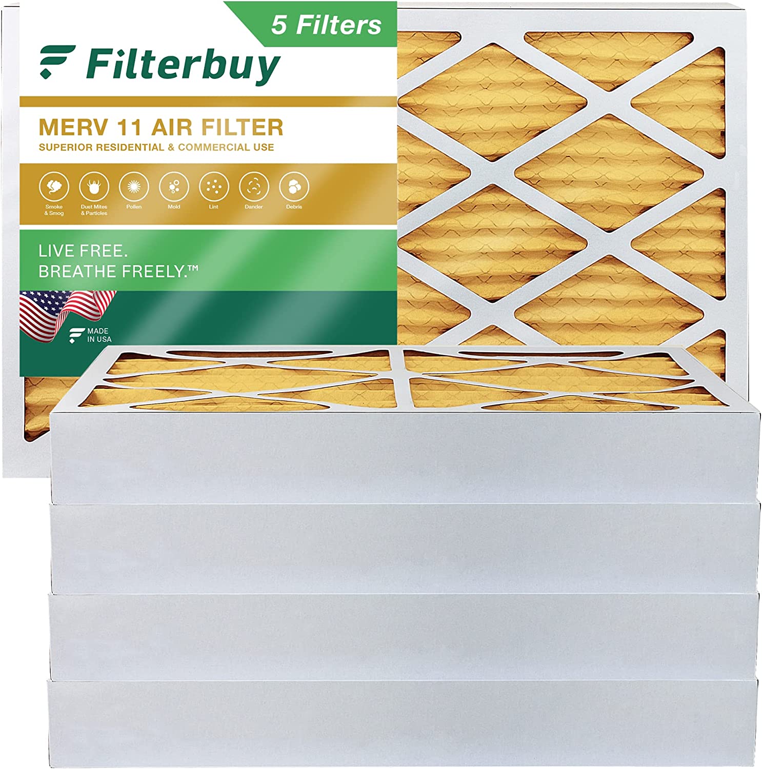 Filterbuy 14x25x4 MERV 11 Pleated HVAC AC Furnace Air Filters (5-Pack)