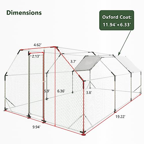 Large Metal Chicken Coop Run with Cover,13 x 10 x 6.4 FT Walk-in Poultry Cage Run with Lockable Doors,Chicken Pen for Outdoor, Backyard, and Farm,Suitable for Chickens and Other Poultry