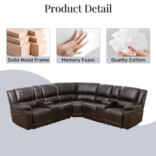 Manual Reclining Sectional Sofa with Double Recliners Leather L-Shaped Reclining Sectional Couch Recliner Sofa with Chaise,5 Seater for Living Room