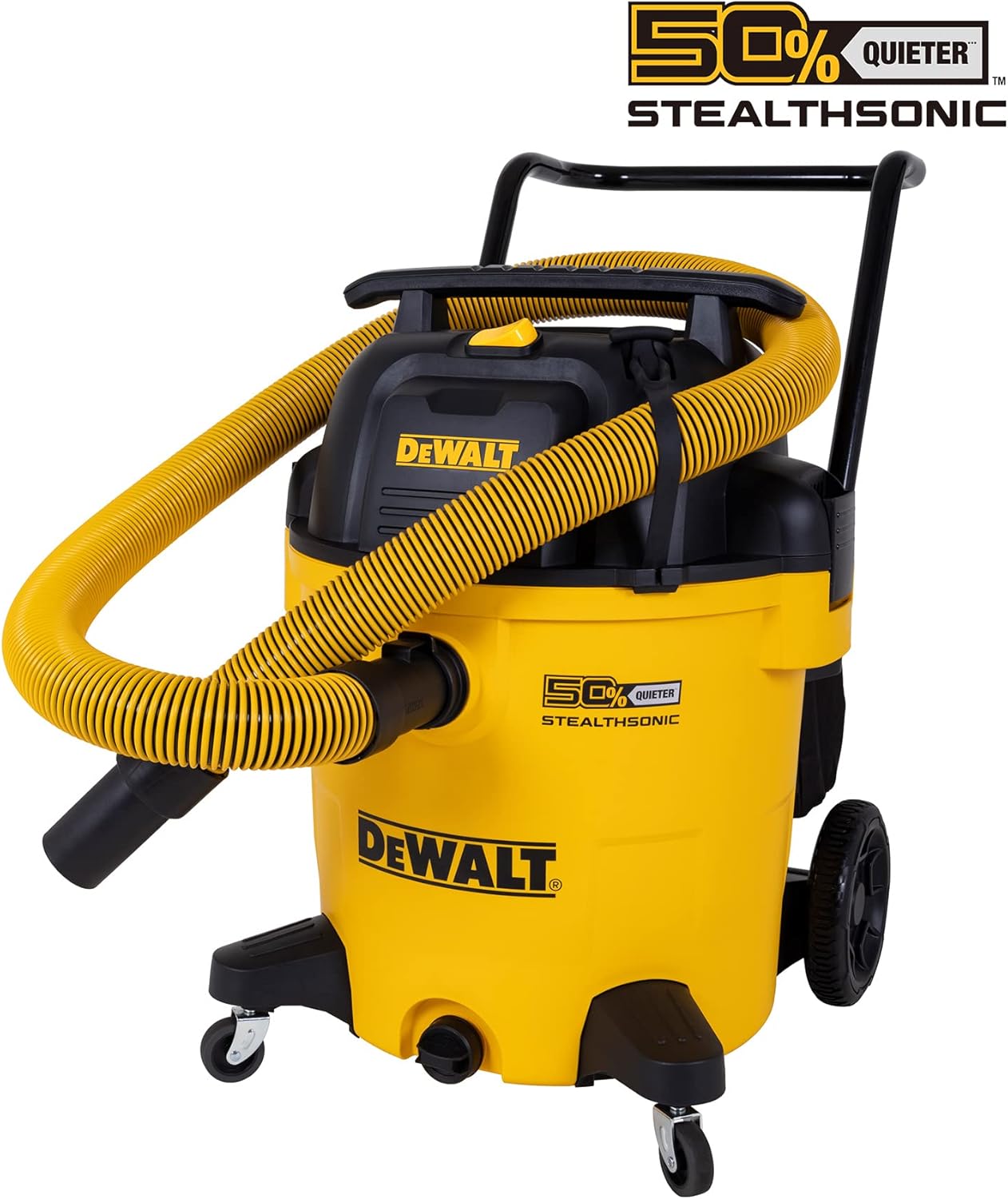 DEWALT 16 Gallon STEALTHSONIC Poly Wet/Dry Vacuum, DXV16P-QTA Newest Noise Reduction Vac, Heavy Duty Shop Vacuum for Jobsite/Workshop, Reduce Motor Noise, Yellow