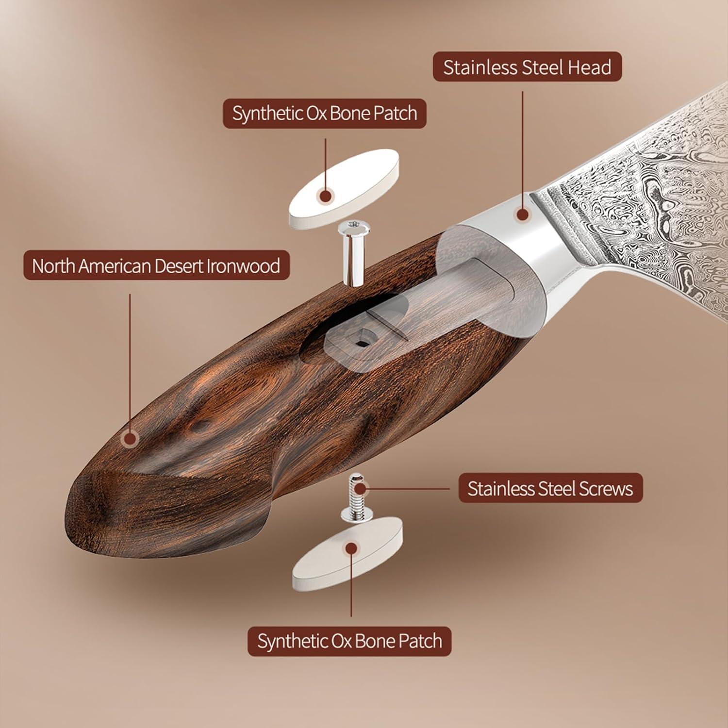 XINZUO 5-Piece Damascus Knife Set, 110 Layers Damascus Steel Professional Chef Knife Set, Razor Sharp for Meat,Vegetable Cutting,North America Desert Iron Wood Handle,Exquisite Box Package