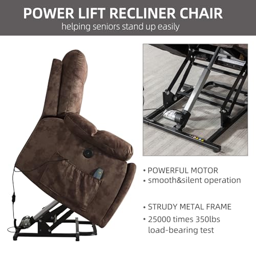 CANMOV Large Power Lift Recliner Chair with Massage, Heat, and USB for Elderly, Overstuffed Wide Recliners, Heavy Duty and Safety Motion Reclining Mechanism, Gray