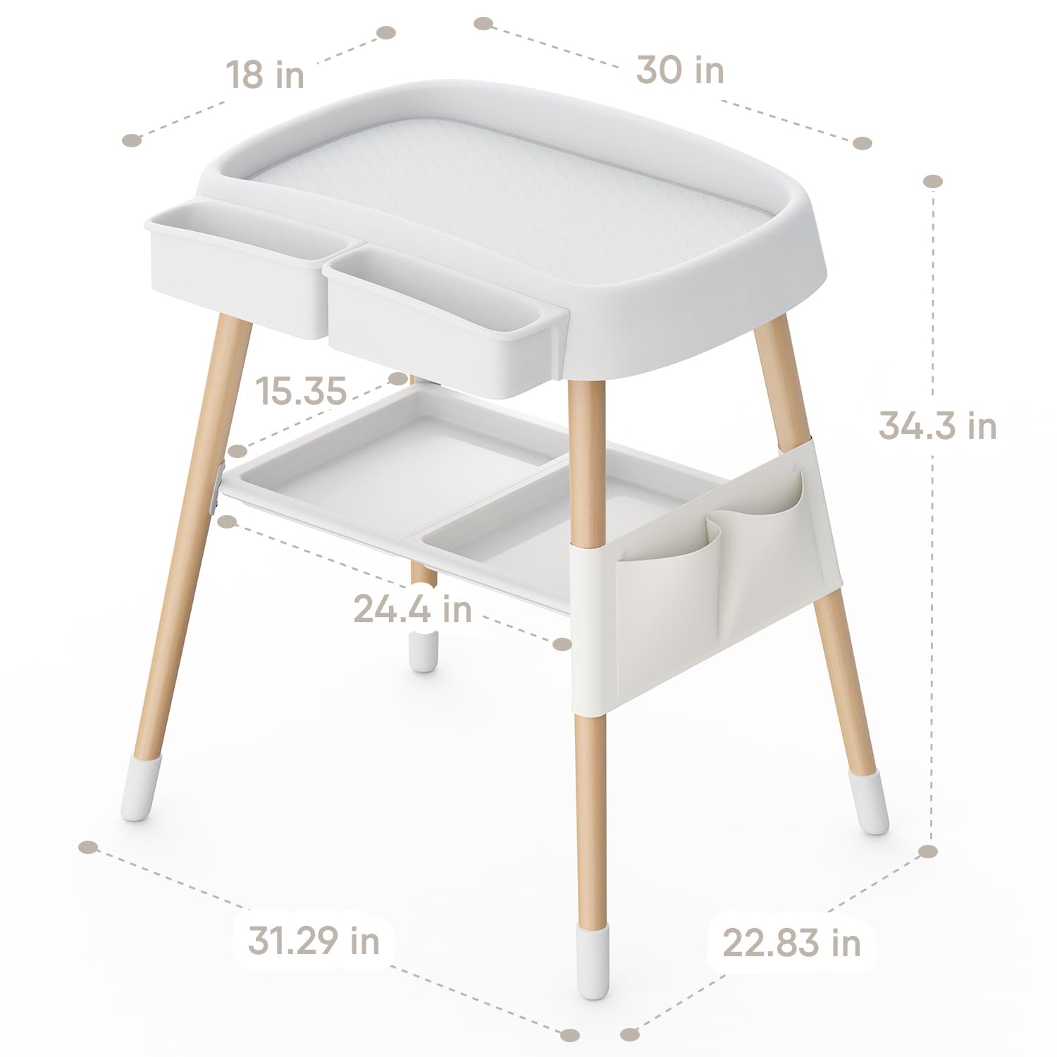 Portable Baby Changing Table Dresser Waterproof Diaper Changing Table Pads Height Adjustable Baby Changing Station for Infant and Newborn(White)