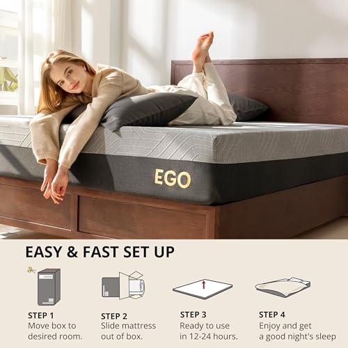 EGOHOME 14 Inch King Size Memory Foam Mattress for Back Pain, Cooling Copper Gel Bed in a Box, Foam Made in USA, CertiPUR-US Certified, Therapeutic Medium Firm, 76x80x14 Black