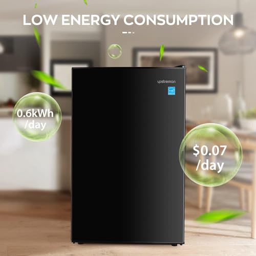 Upstreman 4.5 Cu.Ft Mini Fridge with Freezer, Single Door Small Refrigerator, Adjustable Thermostat, Low noise, Energy-efficient, Compact Refrigerator for Dorm, Office, Bedroom