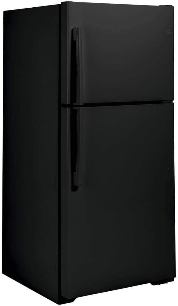 GE GTS22KGNRBB 33" Top Freezer Refrigerator with 21.93 cu. ft. Capacity, LED Lighting, Edge-to-Edge Glass Shelves and Upfront Temperature Controls in Black