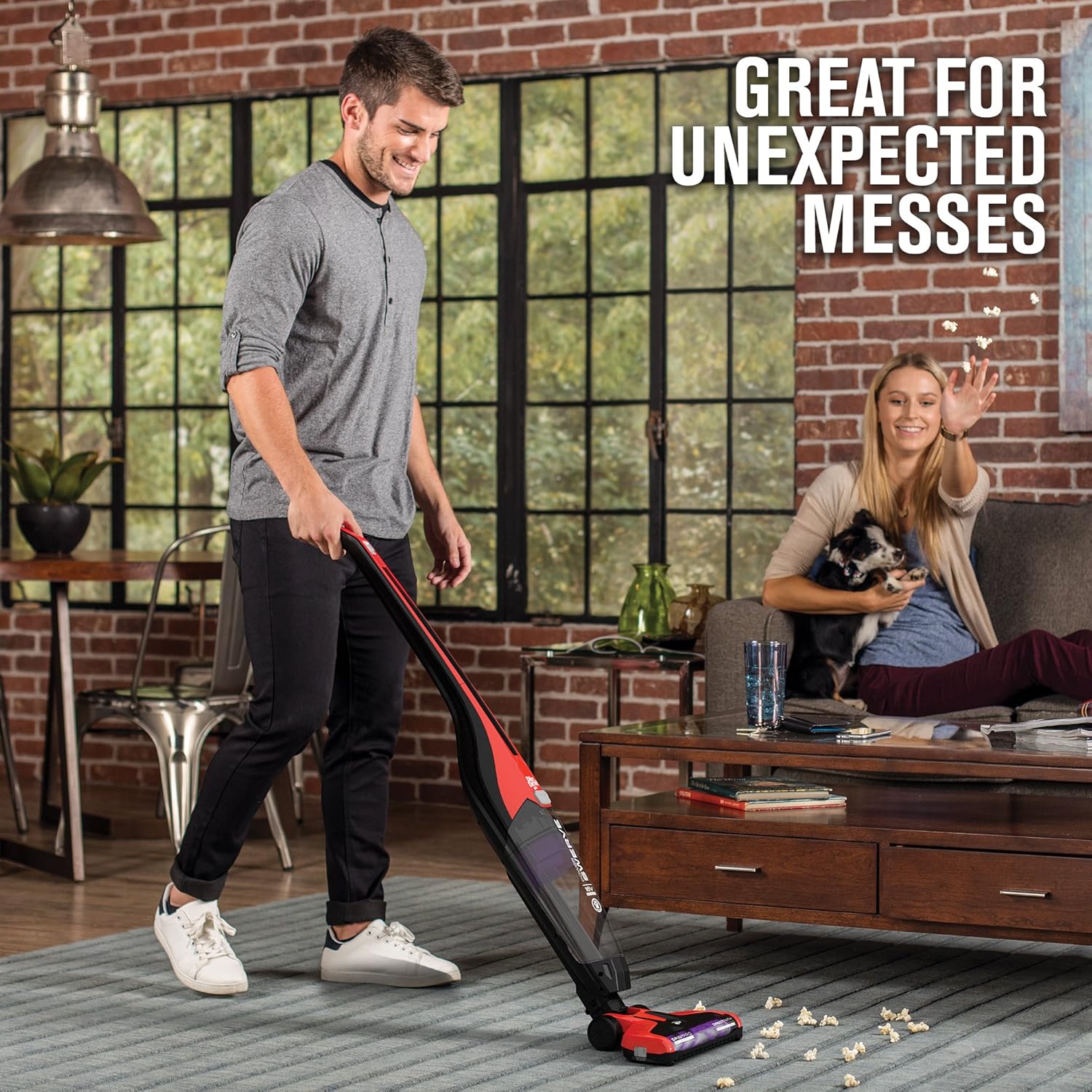 Dirt Devil Power Swerve Pet, Lightweight Cordless Stick Upright Vacuum Cleaner, For Carpet and Hard Floors, BD22052, Red