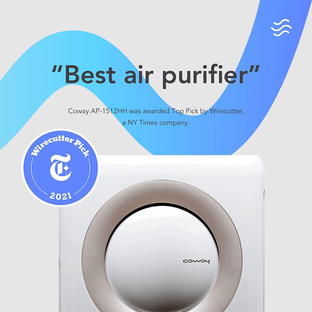 Coway Airmega AP-1512HH(W) True HEPA Purifier with Air Quality Monitoring, Auto, Timer, Filter Indicator, and Eco Mode, 16.8 x 18.3 x 9.7, White