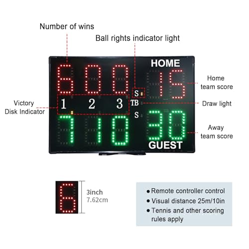 Digital Scoreboard with Remote, LED Super Bright Electronic Scoreboard, Portable Scoreboard, for Tennis, Badminton, Volleyball, etc.