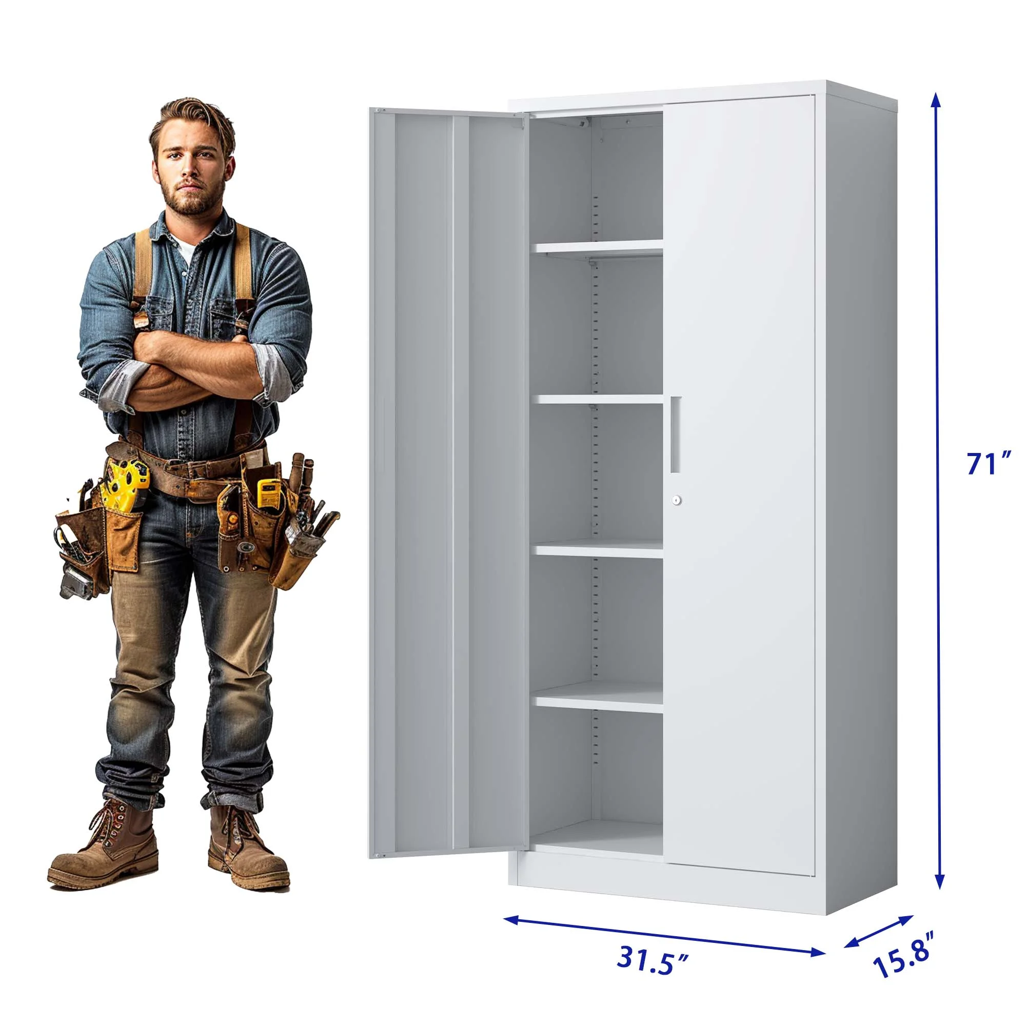 71"H Metal Garage Storage Cabinet, Black Tool Steel Locking Cabinet with Doors and 4 Shelves, Tall Cabinets for Garage Storage Systems Lockable File Cabinet for Home Office, Classroom/Pantry