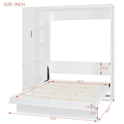 Harper & Bright Designs Queen Size Murphy Bed Wall Bed with Storage Shelves, Wardrobe and LED Lights, Space-Saving for Multipurpose Guest Room or Home Office, Gray