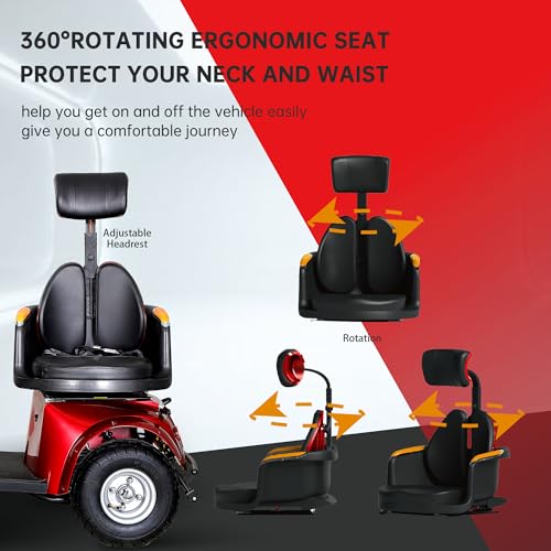 All Terrain Mobility Scooter,Heavy Duty Mobility Scooter for Seniors & Adults,500 lbs Capacity Heavy-Duty 4 Wheel Mobility Scooter Handicap Scooters for Adults (Red)