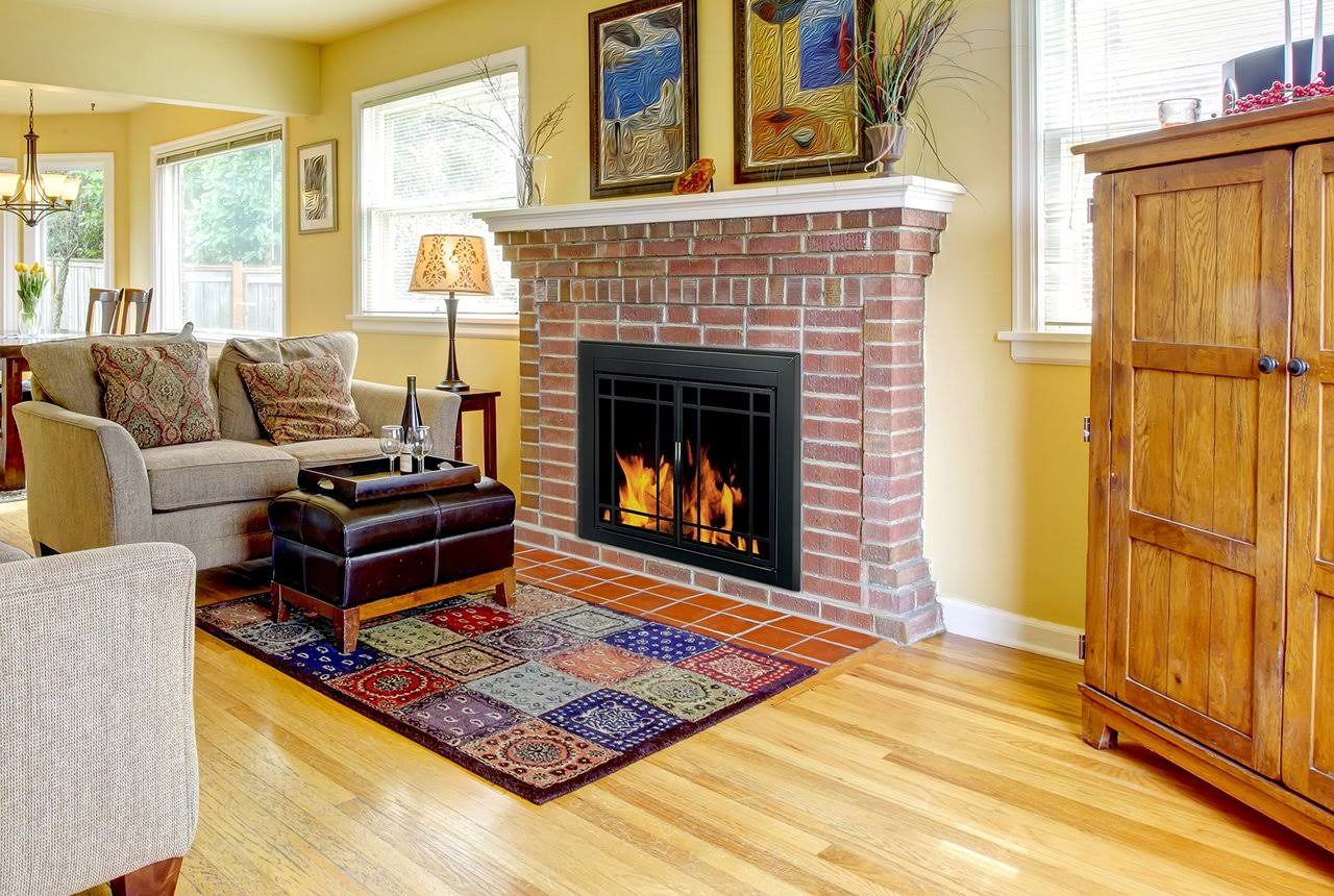 Pleasant Hearth Easton Black Fireplace Glass Firescreen Doors - Medium