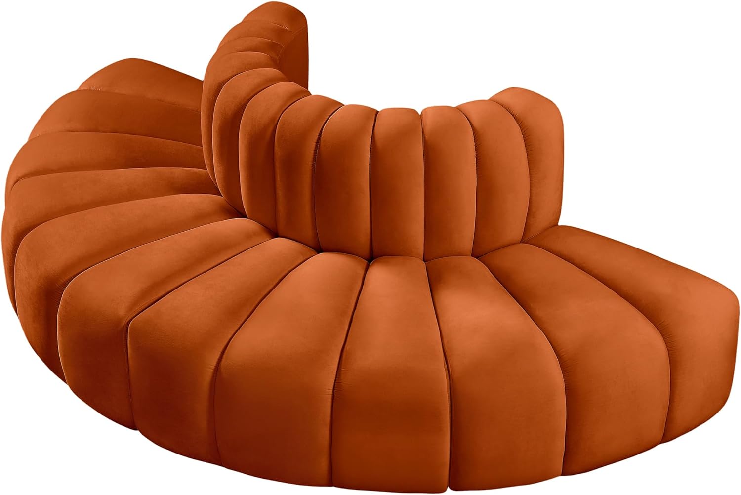 Meridian Furniture Arc Collection Modern | Contemporary Sofa with Soft Velvet, Deep Channel Tufting, Modular Design, 90 W x 45 D x 30 H, Cognac