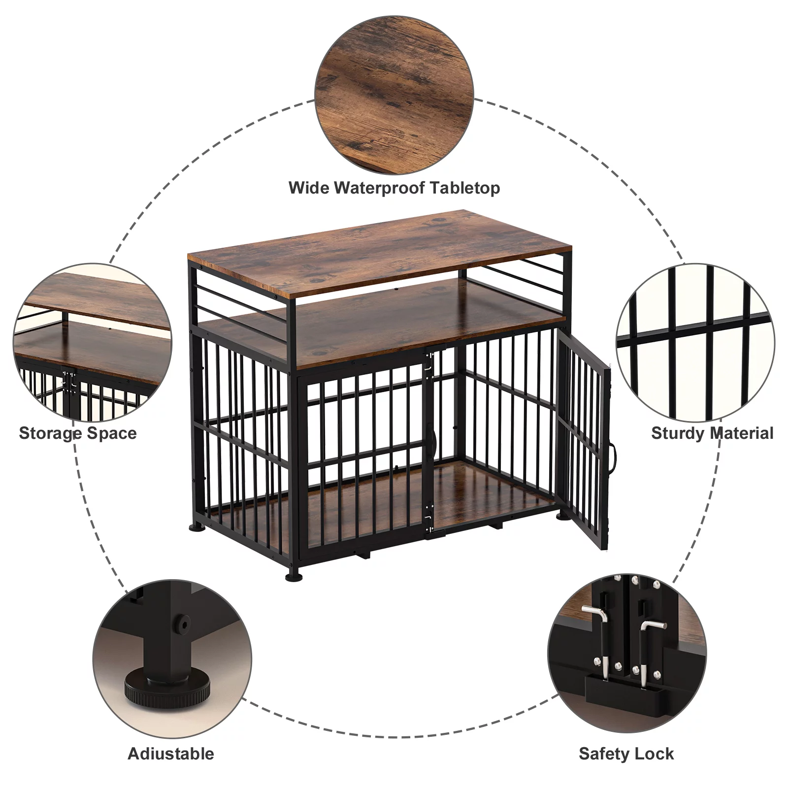 NBTiger Dog Crate Furniture with Storage Shelf, Wooden Puppy Kennel for Small Medium Large Dogs, 40" Decorative Pet Cage House End Table Indoor, Brown