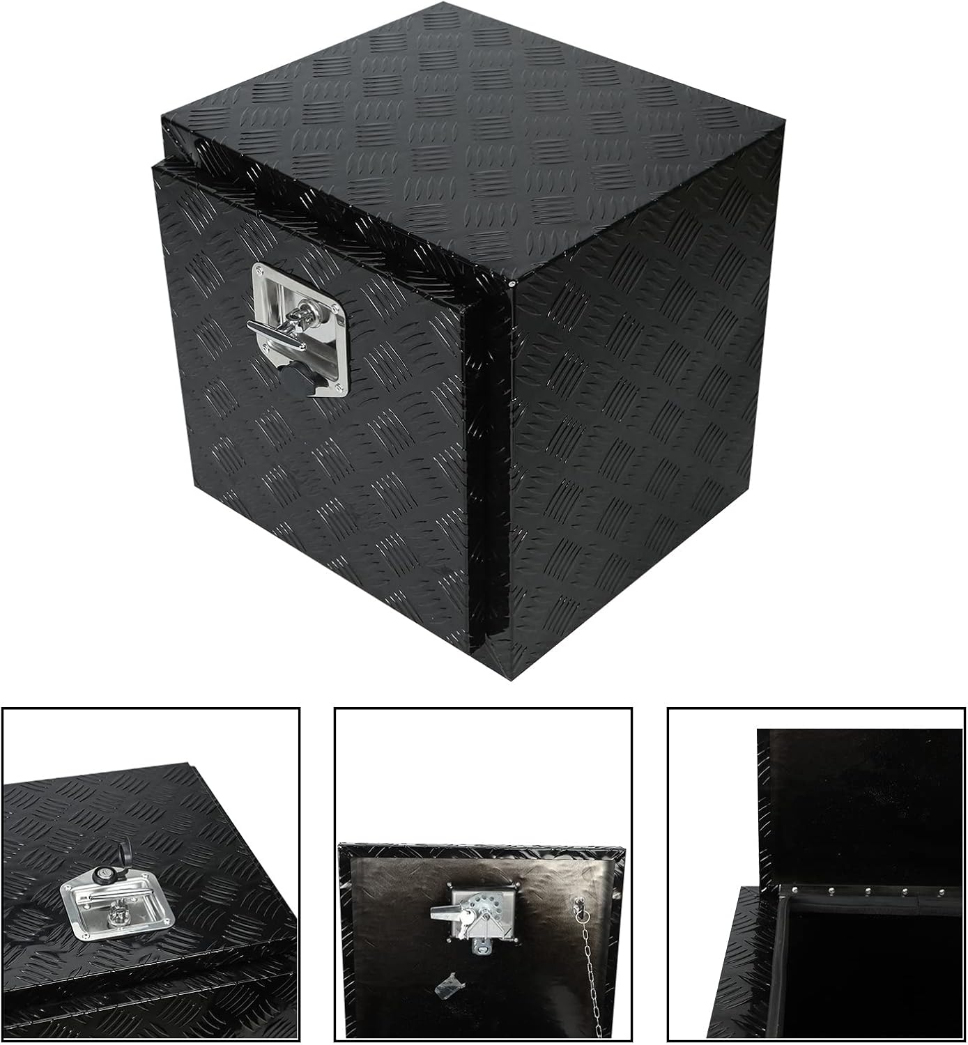 18X17X17.75 Black Aluminum 5 Bar Tread Tool Box Truck Car Outdoor Trailer Pickup Underbody Toolbox,RV Storage Organizer，Underbed Tools Organizer W/Lock Latch w/Keys