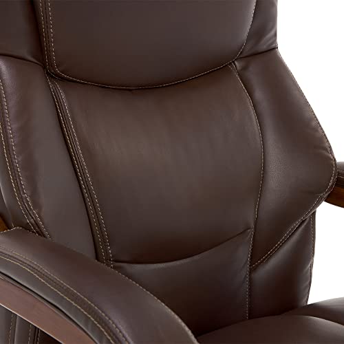 La-Z-Boy Delano Big & Tall Executive Office Chair, High Back Ergonomic Lumbar Support, Bonded Leather, Black with Weathered Gray Wood