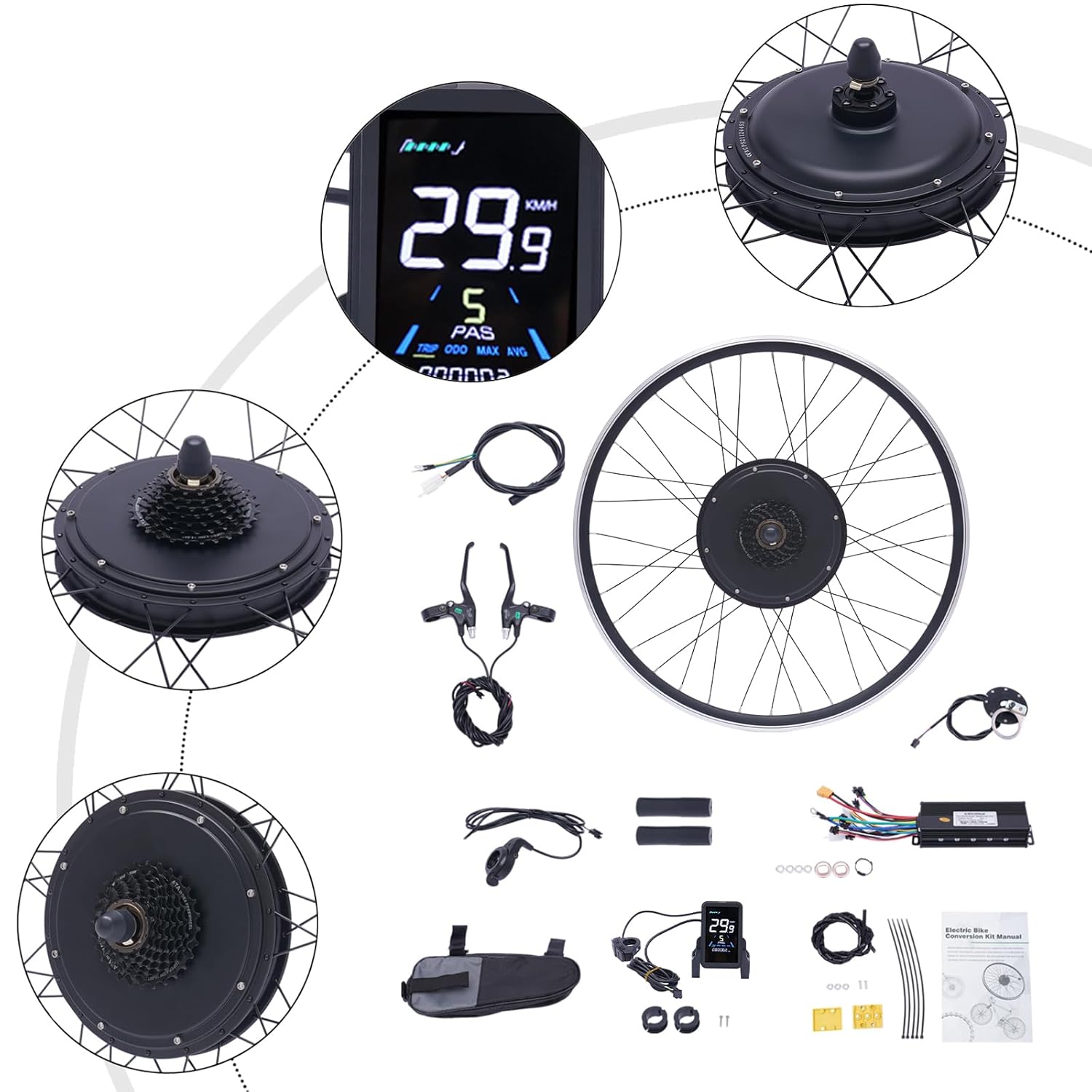 48V 1000W Electric Bike Conversion Kit,Rear Wheel Electric Bicycle Motor Kit,LCD E-Bike Hub Motor Conversion Kit for 700C 28"/29'' Rear Wheel Cycling