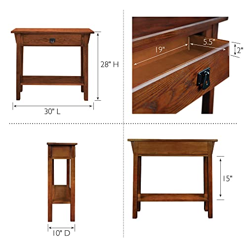 Leick Home 8233 Mission Console Table for Entryway, Wood Sofa Table, Made with Solid Wood, for Living Room, Hallway, Office, Bedroom, Medium Oak Finish