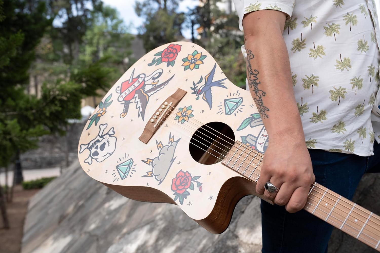 Bamboo 41" Acoustic Electric Guitar. Beginner for Adults and Teens with Gig Bag, Pick, Tuner, Strings, Capo, Strap and Truss Rod Key. Design Old School model.