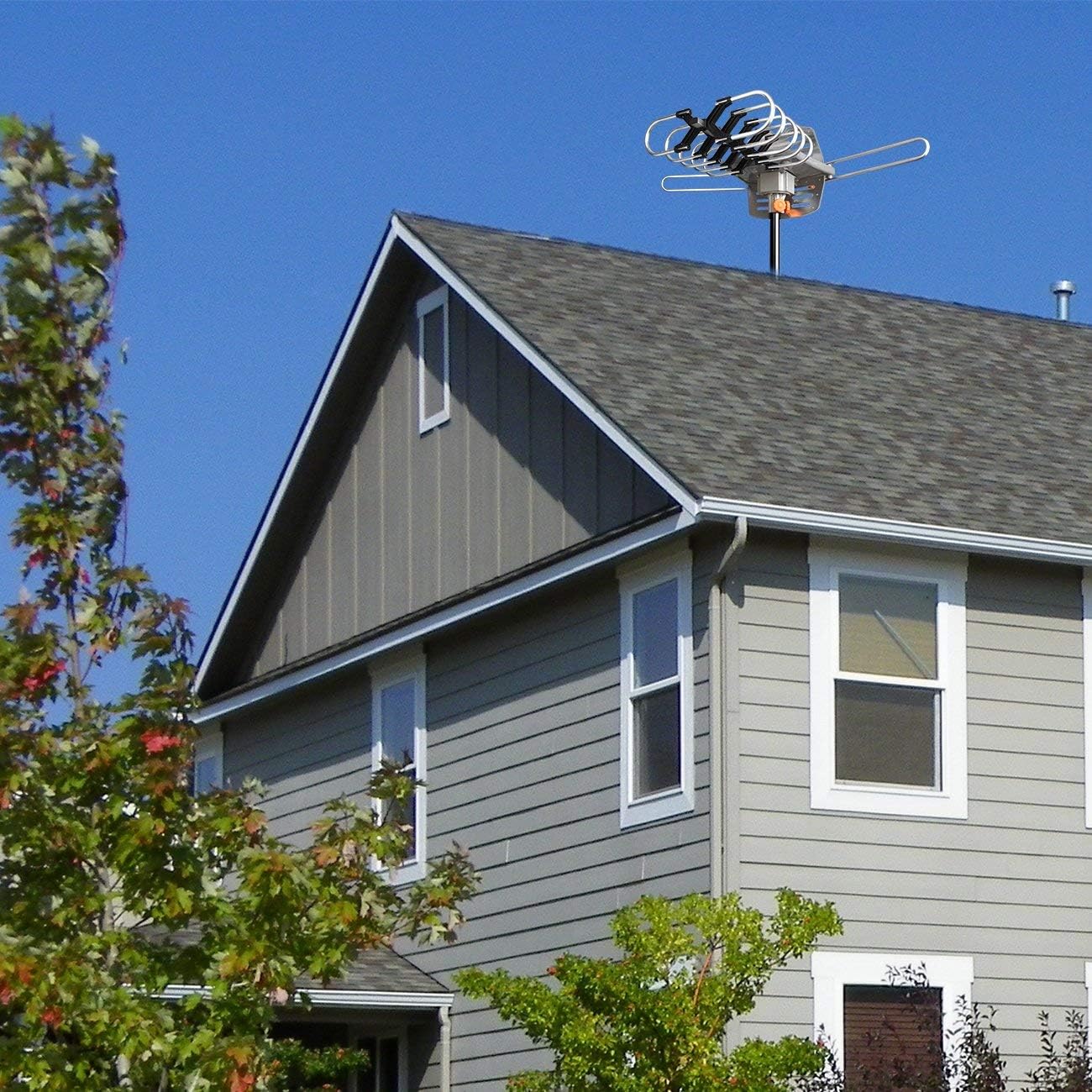 Outdoor Antenna - Amplified Digital HDTV Antenna 150 Miles Range 360 Degree Rotation- Support UHF/VHF 4K 1080P with Mounting Pole & 33 ft RG6 Coax Cable