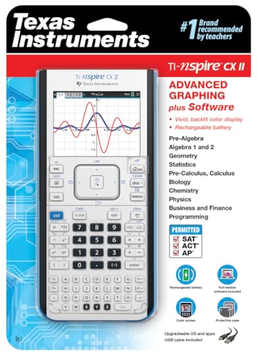 Texas Instruments TI-Nspire CX II Color Graphing Calculator with Student Software (PC/Mac) White 3.54 x 7.48