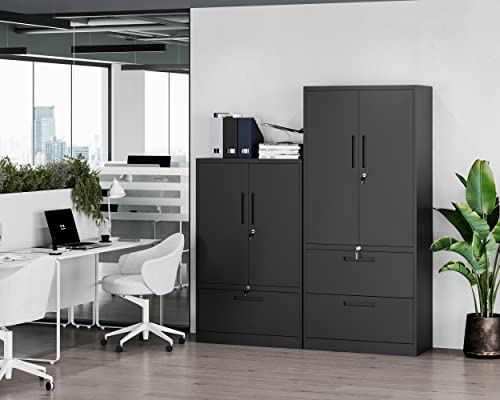 Letaya Metal Storage Cabinets for Home Office,File Cabinet with Adjust Shelves and Lock,2 Drawers Filing Cabinets-Hang Legal/Letter/A4/F4 Size Filing-Black