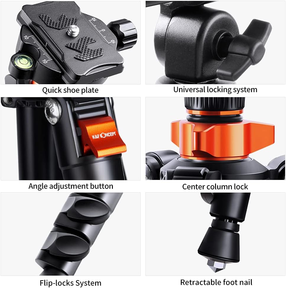 K&F Concept 78 inch DSLR Camera Tripods with Magnesium Alloy Rotatable Multi-Angle Center Column,Load Capacity up to 22lbs/10kg K234A7+BH-28L+Extension Arm Kits