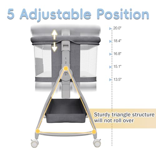 Bedside Bassinet for Baby, 3 in 1 Baby Bassinet Bedside Sleeper, Height Adjustable Bedside Crib, Rocking Bassinet with Wheels, Storage, Mattress, Mosquito Net, Newborn Portable Bassinet